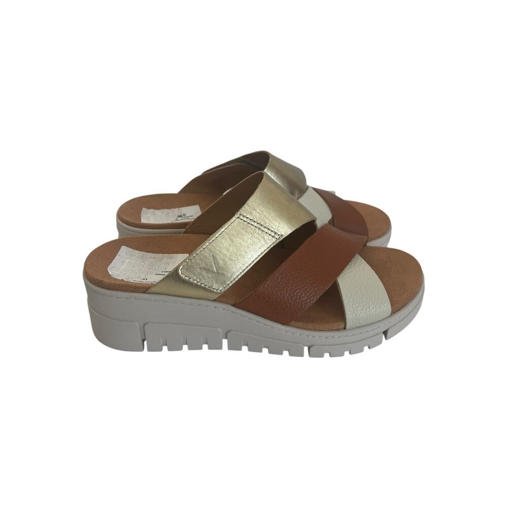 Vionic Uptown Sunset Sandal In Tan / Gold Metallic Leather Size 9 - Picture 3 of 13